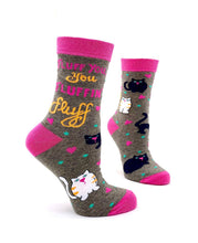 Load image into Gallery viewer, Fluff You You Fluffin&#39; Fluff Sassy Women&#39;s Crew Socks with Cats