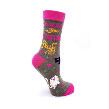 Load image into Gallery viewer, Fluff You You Fluffin&#39; Fluff Sassy Women&#39;s Crew Socks with Cats